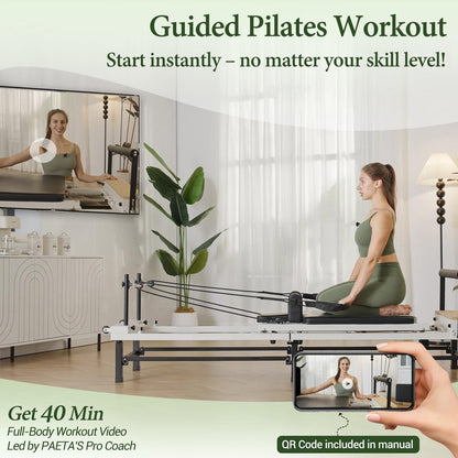 PAETA Pilates Reformer, 86" Foldable Reformer Pilates Machine with Adjustable Reformer Heights, Pilates Equipment with Piano Wire Spings and Jump Boards(Black)