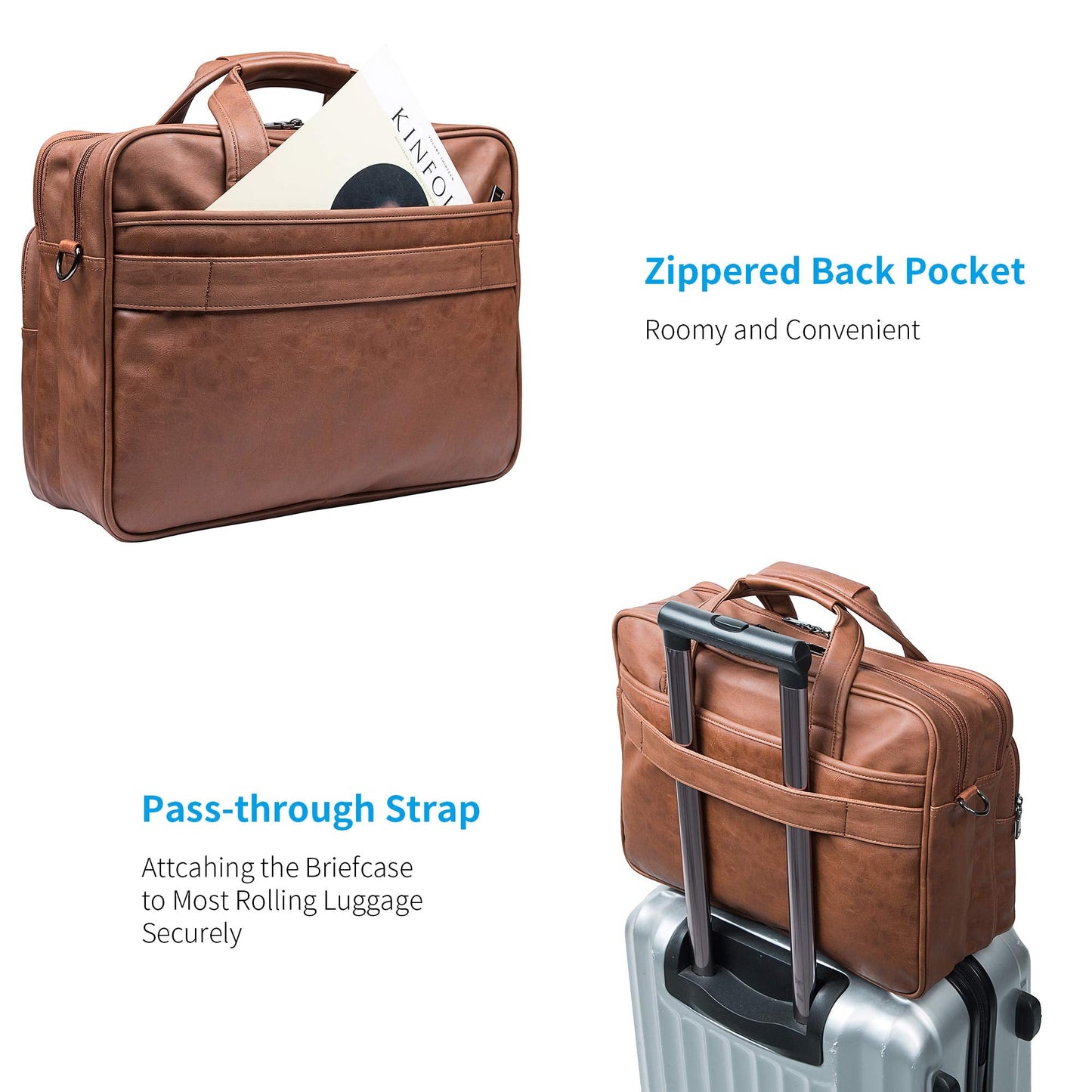Leather Laptop Bag, Men's 15.6 Inches Messenger Briefcase Business Satchel Computer Handbag Shoulder Bag Fits 15.6 Inch Laptop, Computer, Tablet Brown