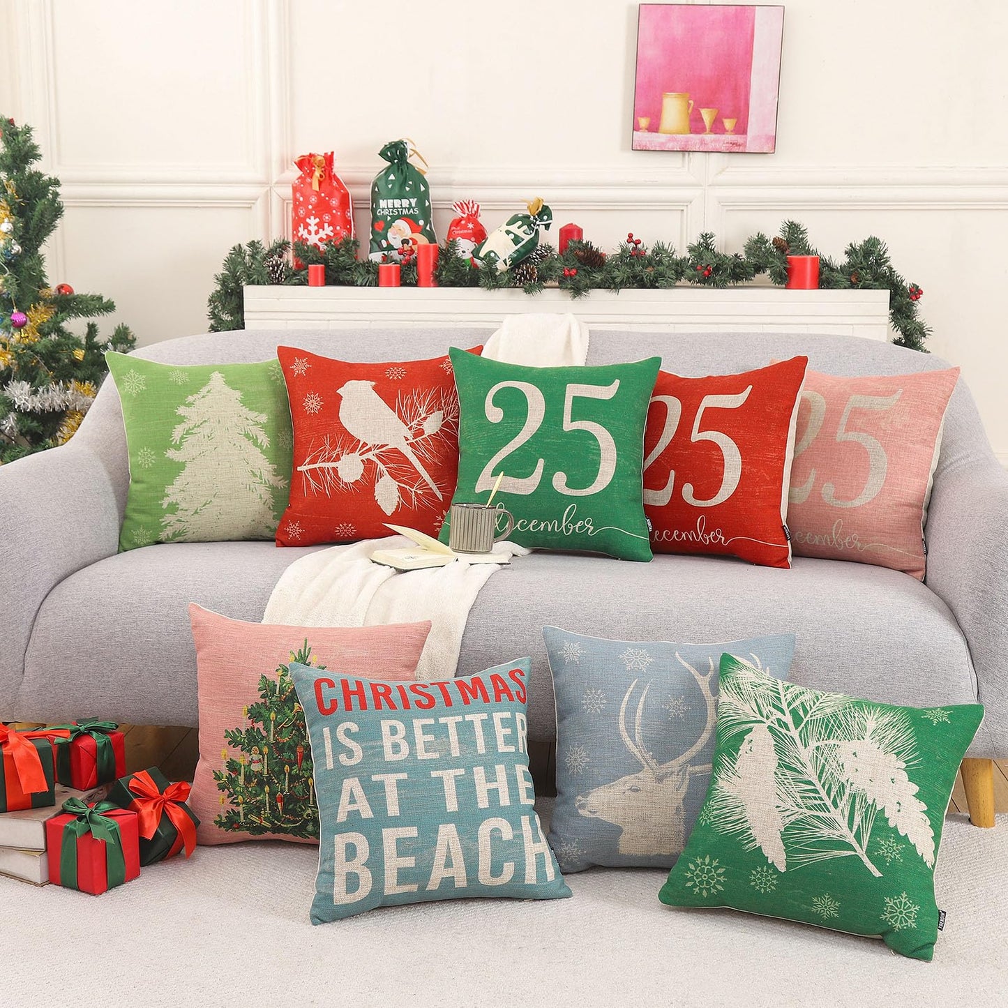 TRENDIN December 25 Christmas Pillow Cover 18x18, Winter Decorative Pillow Cover for Couch Bed Sofa Living Room, Holiday Throw Cushion Cover, Farmhouse Christmas Decorations Indoor Green PL1171TR