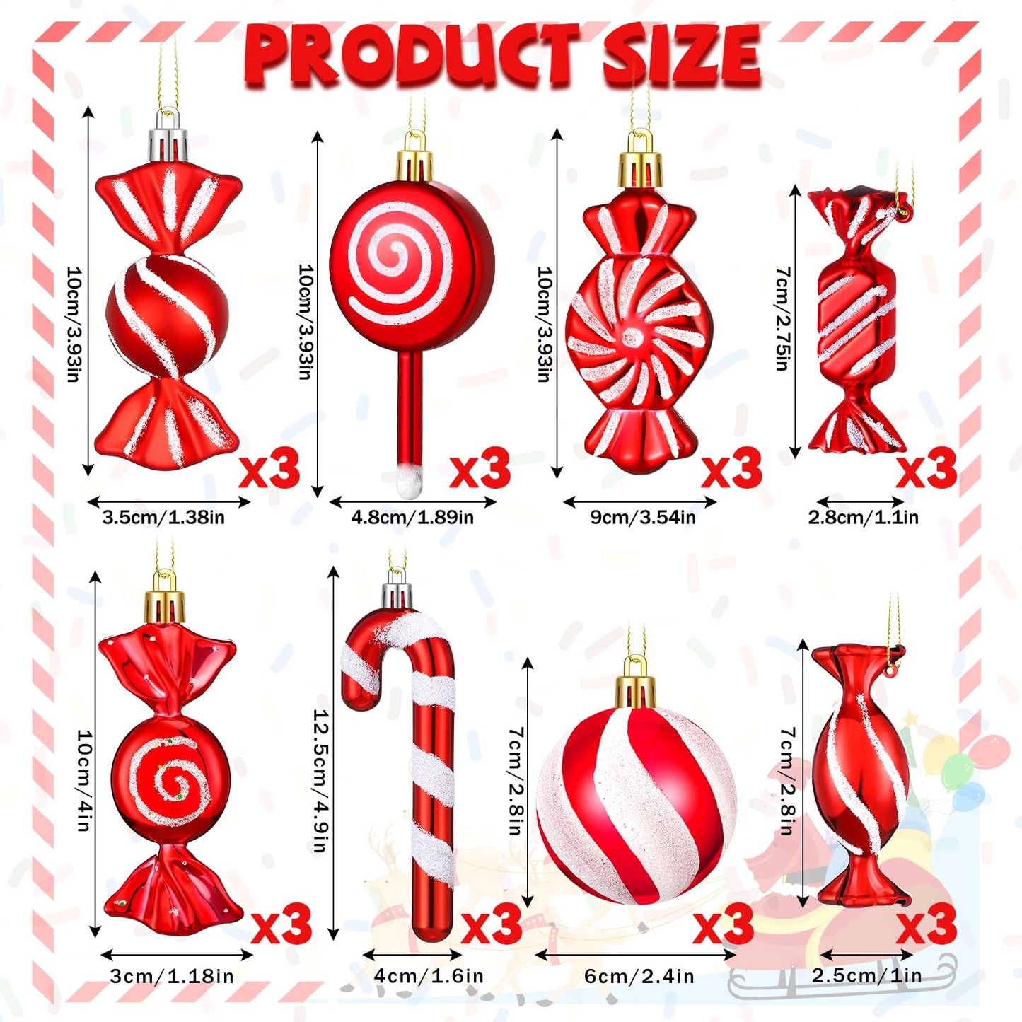 Aoriher 24 Pcs Christmas Candy Cane Ornament Red and White Plastic Peppermint Candy Cane Christmas Decorations Xmas Hanging Lollipop Pattern Decorations with Rope for Xmas Party Holiday Festival Decor