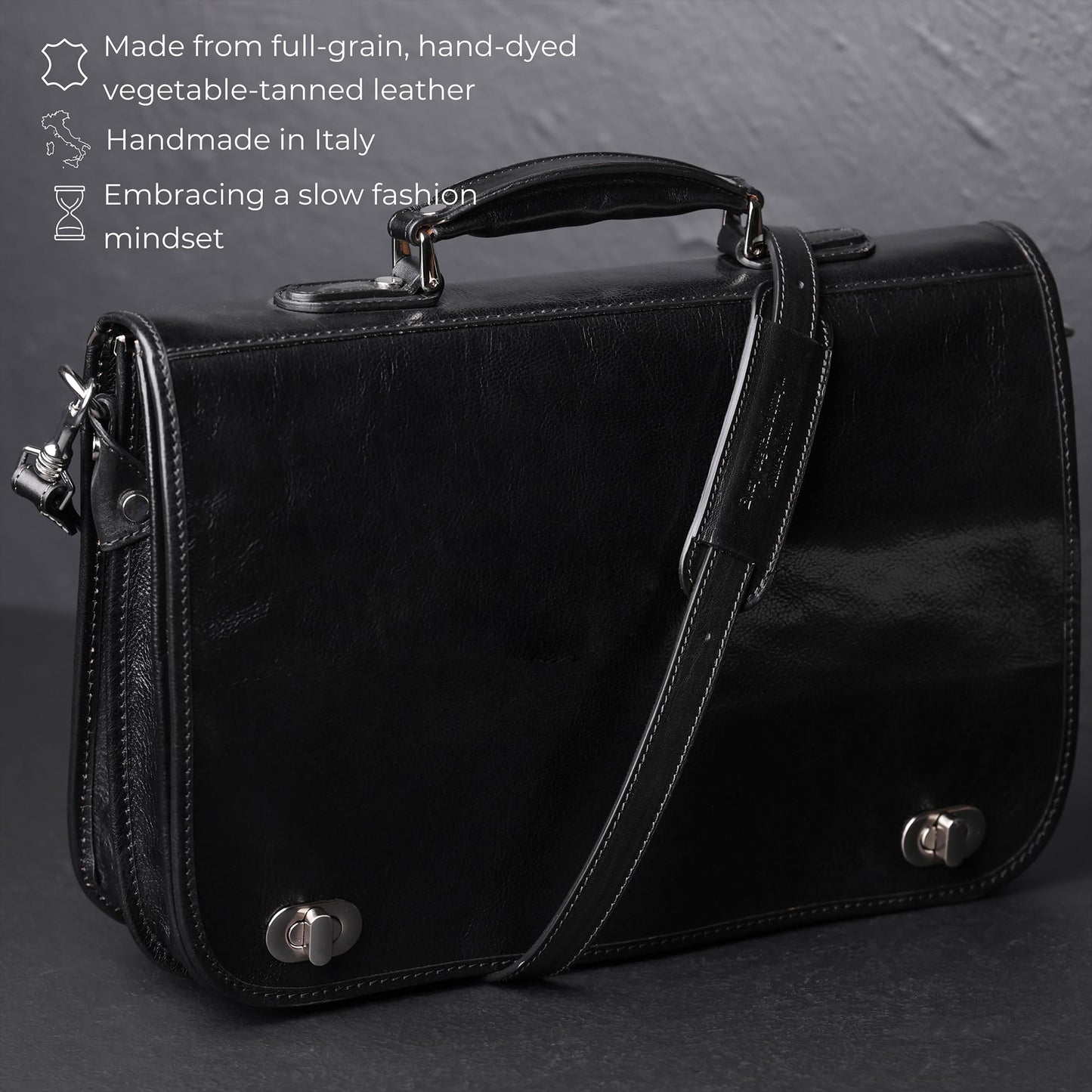Time Resistance Leather Briefcase for Men - Italian Full Grain Leather Laptop Bag - Messenger Bag - Gift Box Included