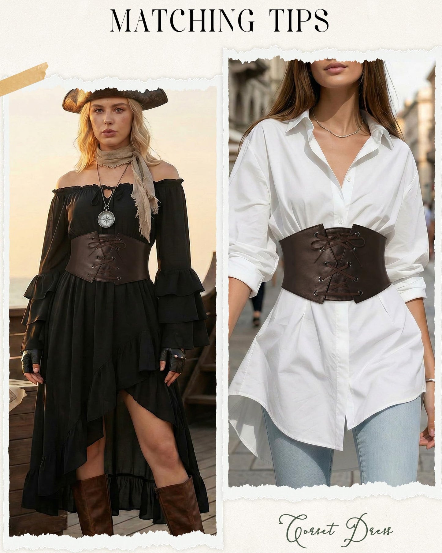 GRACE KARIN Women's Elastic Wide Waist Belt Renaissance Pirate Corset Cinch Belt Cosplay Costume with Press Button Coffee M