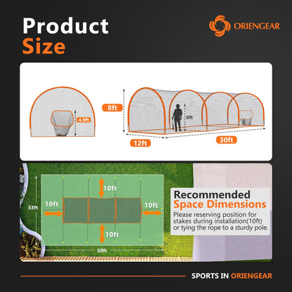 Baseball Batting Cage 30ft for Backyard, Baseball Training Equipment Netting Cages, Golf Softball Baseball Nets for Batting with Frame and Net, Hitting and Pitching Practice, Orange