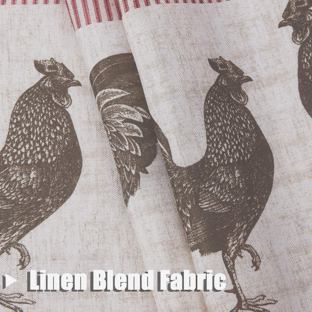 SXZJTEX Farmhouse Rooster Kitchen Boho Rustic Christmas Linen Rod Pocket, Small Stripe Window Curtains for Living Room,Kitchen, Bathroom and Cafa 54"x 15",Red