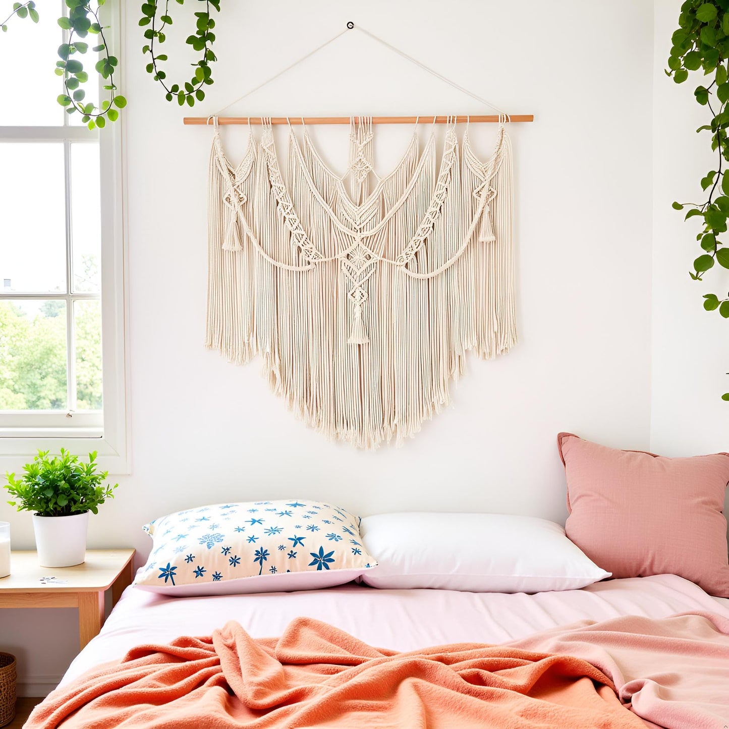 Mkono Macrame Wall Hanging Boho Home Decor Chic Woven Decoration for Bedroom Living Room Apartment Dorm Gallery Perfect Handmade Christmas Gift Ideas, 1 Pack, Large Size, 36"x35"