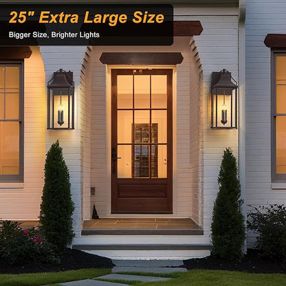 𝟐𝟓-𝐈𝐍𝐂𝐇 Dusk to Dawn Outdoor Wall Light, Large Size Waterproof Patio Lanterns, 3-Light Oil Rubbed Bronze Exterior Wall Mount Outside Sconce with Glass for House