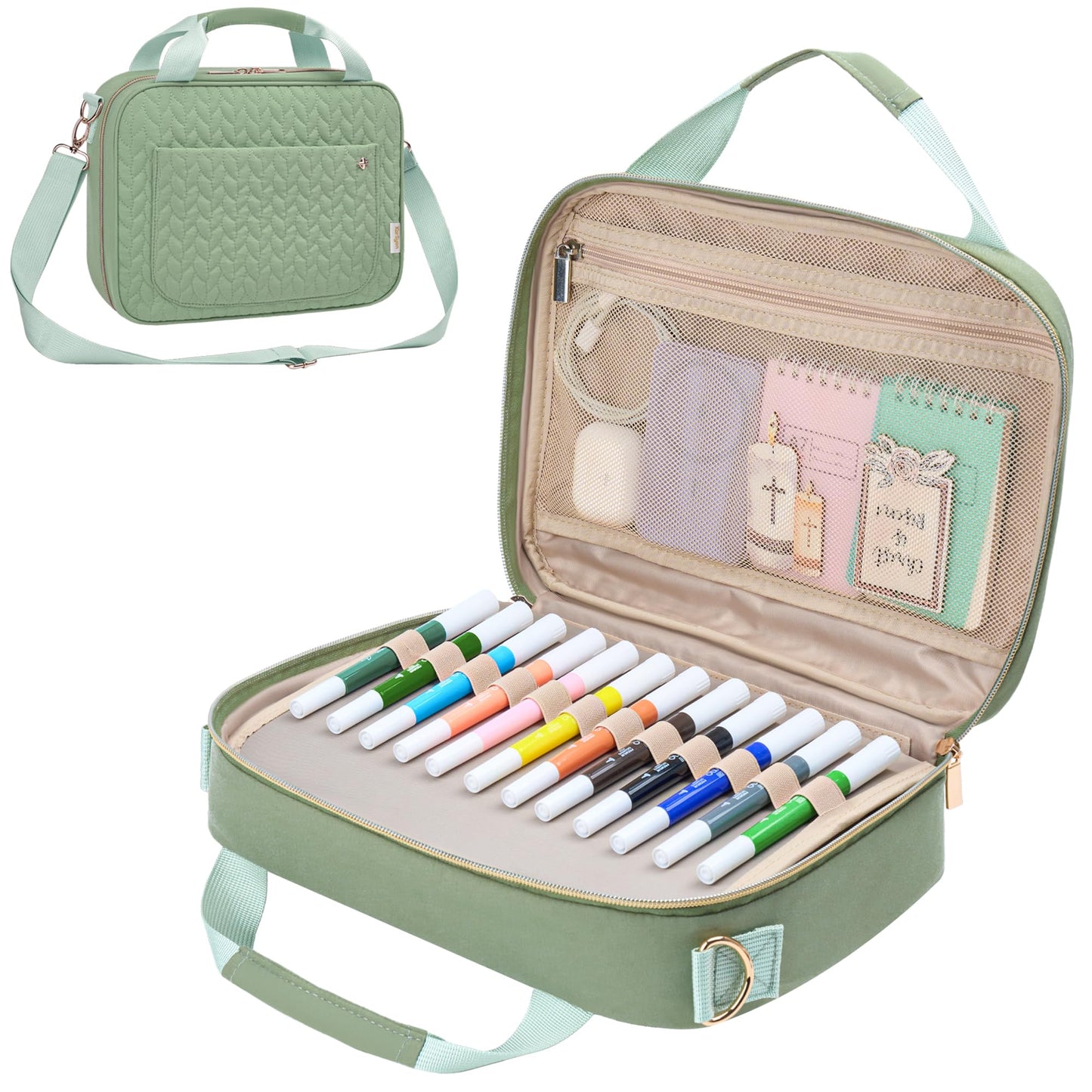 KarSyon Bible Cover for Women Study Supplies Bible Journaling Kit Pink Book Carrying Case with Bible Highlighters, Mothers Day Christian Gifts for Women (Sage Green, Large)