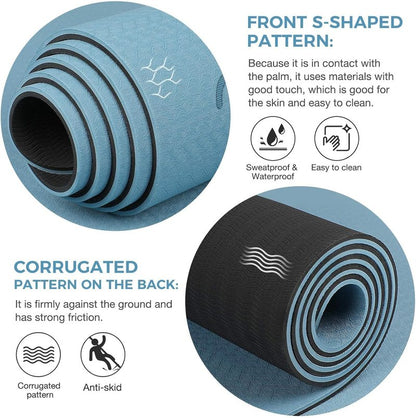 Yoga Mat Non Slip TPE Thick Yoga Mat with Alignment Mark, Large Size 72"L x 32"W x 0.32"Th or 0.24"Th, Anti-Tear Exercise & Fitness Mat for Yoga, Pilates & Floor Workouts (Blue Black, Thickness-6mm)