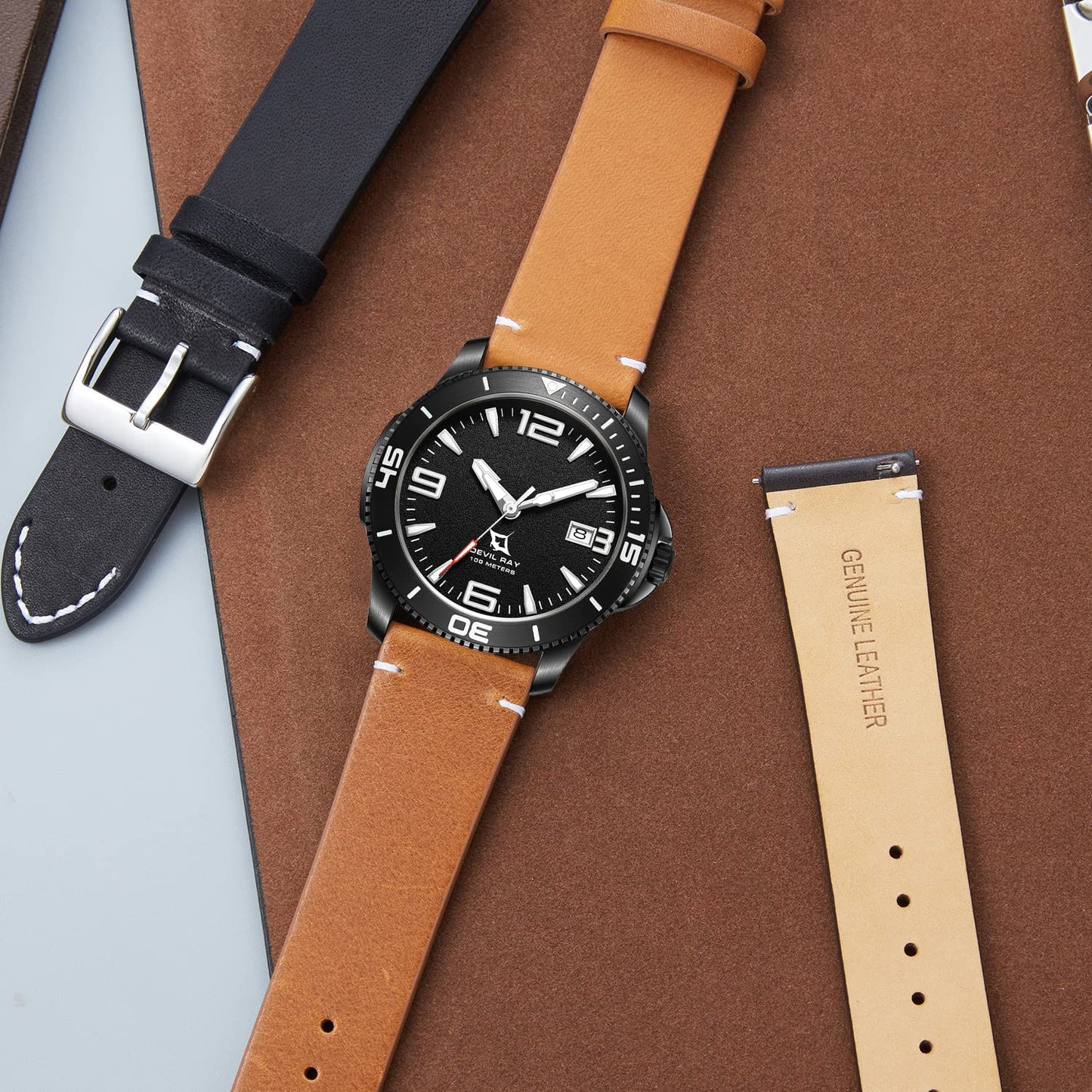 BINLUN Leather Watch Band Replacement Quick Release Genuine Leather Watch Straps 12mm 14mm 16mm 18mm 20mm 22mm or 24mm for Men and Women Black/Brown/Light Brown/Orange (Light Brown, 14mm)