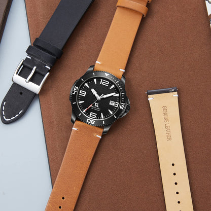 BINLUN Leather Watch Band Replacement Quick Release Genuine Leather Watch Straps 12mm 14mm 16mm 18mm 20mm 22mm or 24mm for Men and Women Black/Brown/Light Brown/Orange (Light Brown, 14mm)