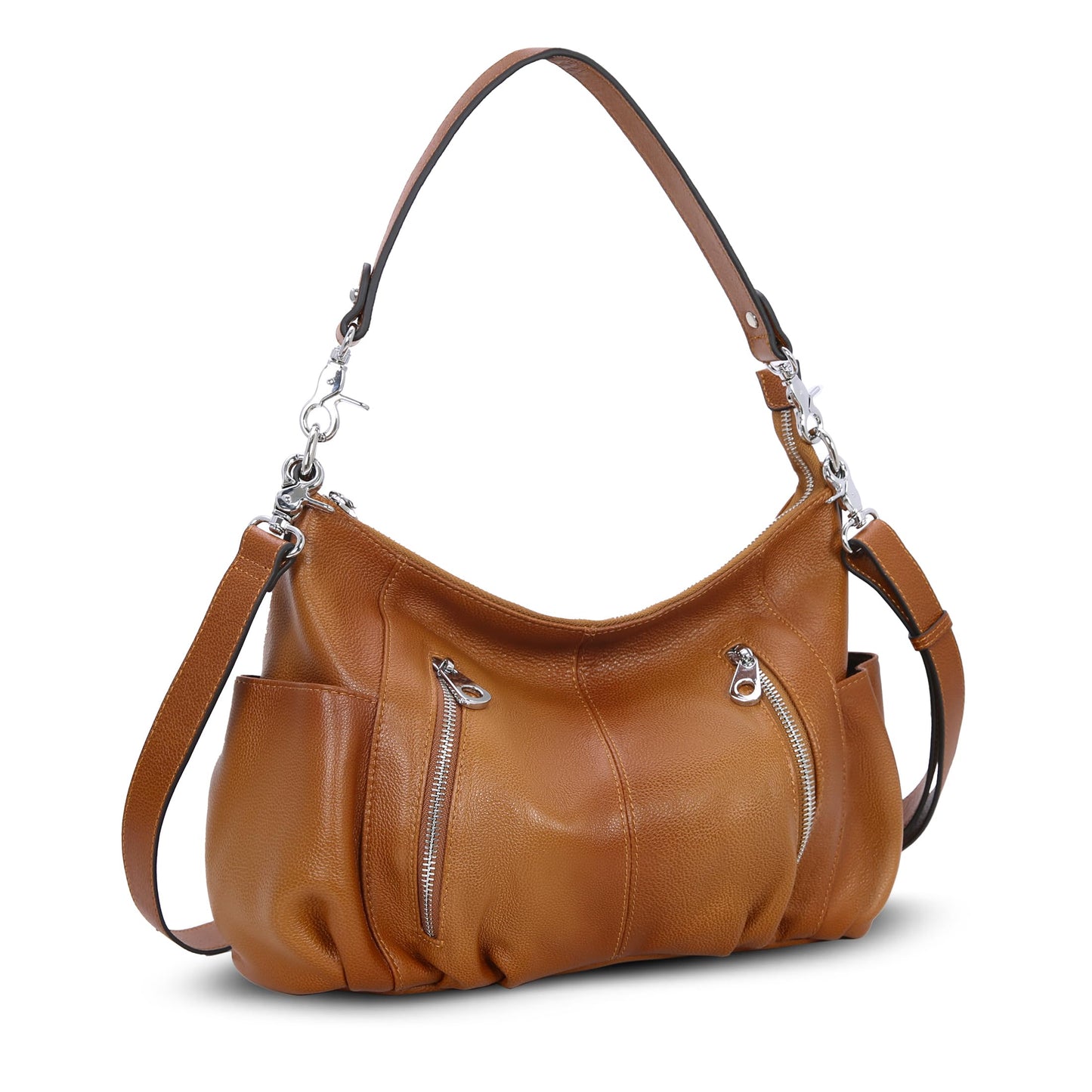 HESHE Genuine Leather Purses for Women Shoulder Hobo Bag Crossbody Satchel Handbags Designer Ladies Totes Purse (Sorrel)