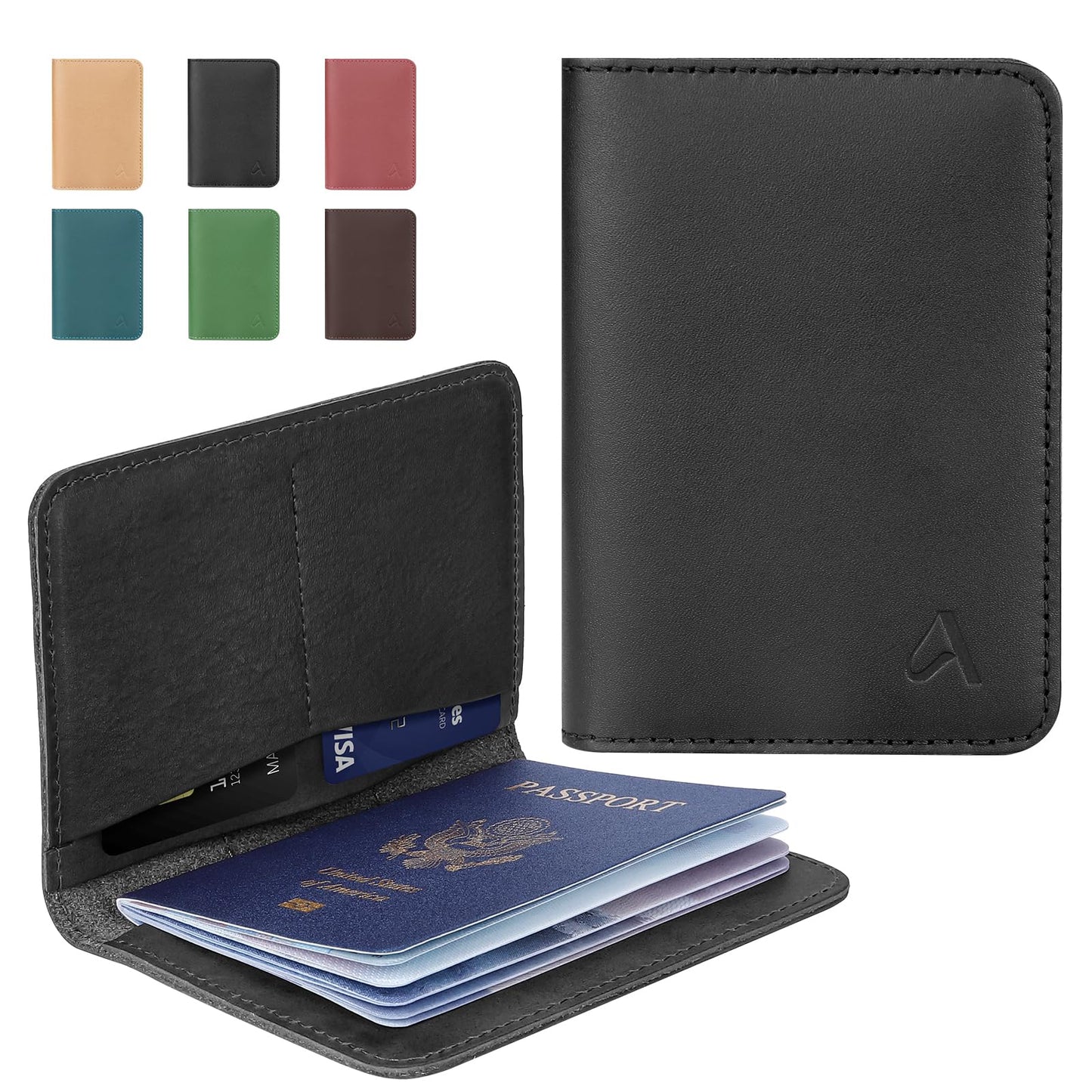ALLIVE Passport Holder for Travel, Genuine Leather Passport Holder Women Men,Passport Cover,Travel Wallet Must Haves Airport Essentials Travel Gifts Black