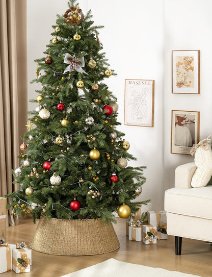 StorageWorks 26 Inch Christmas Tree Collar, 5-Piece Durable Seagrass Christmas Tree Skirt for Home Decor, Handcrafted Tree Base Cover for Artificial Trees, Large