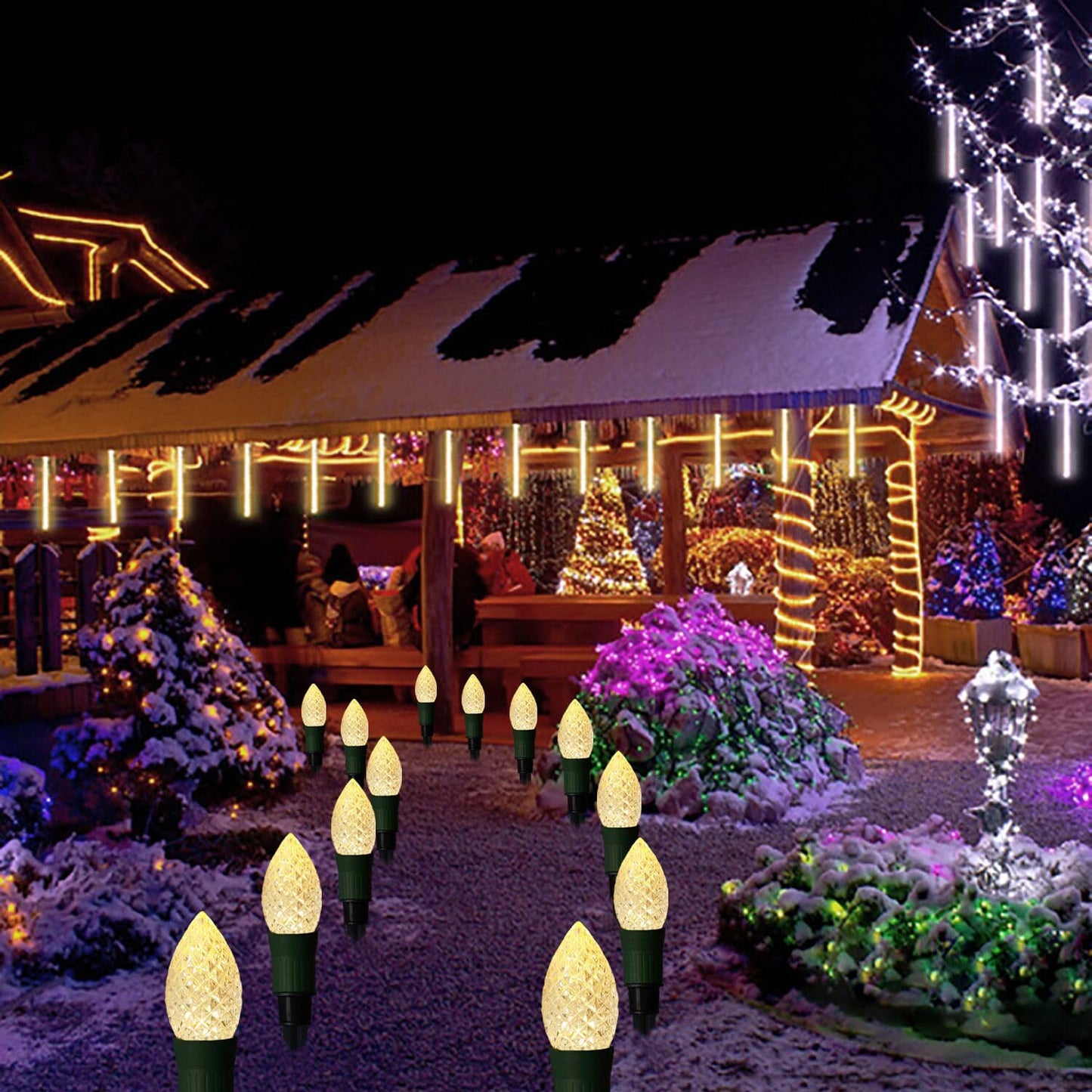 Huacenmy Solar Christmas Pathway Lights Outdoor, 20 LED C9 With 20 Stakes, 23FT Decorations Strawberry String for Roof Yard Patio Walkway Driveway, Warm White
