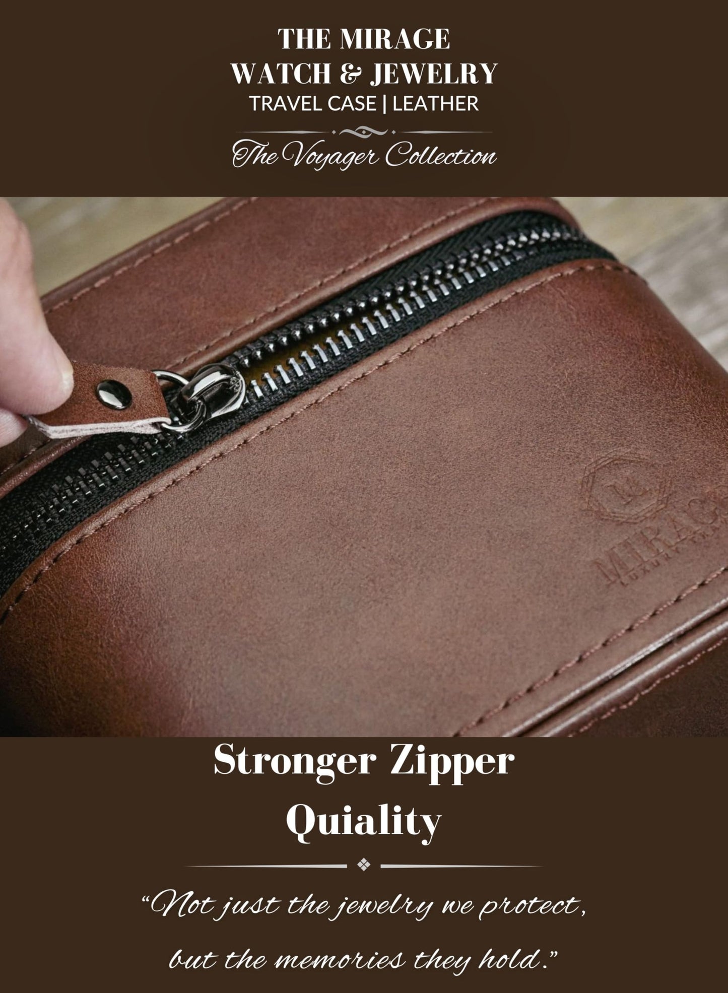 Leather Watch and Jewelry Travel Case for Men – Cufflink and Watch Band Travel Case Organizer – Coffee Brown Swiss-Motif Genuine Leather