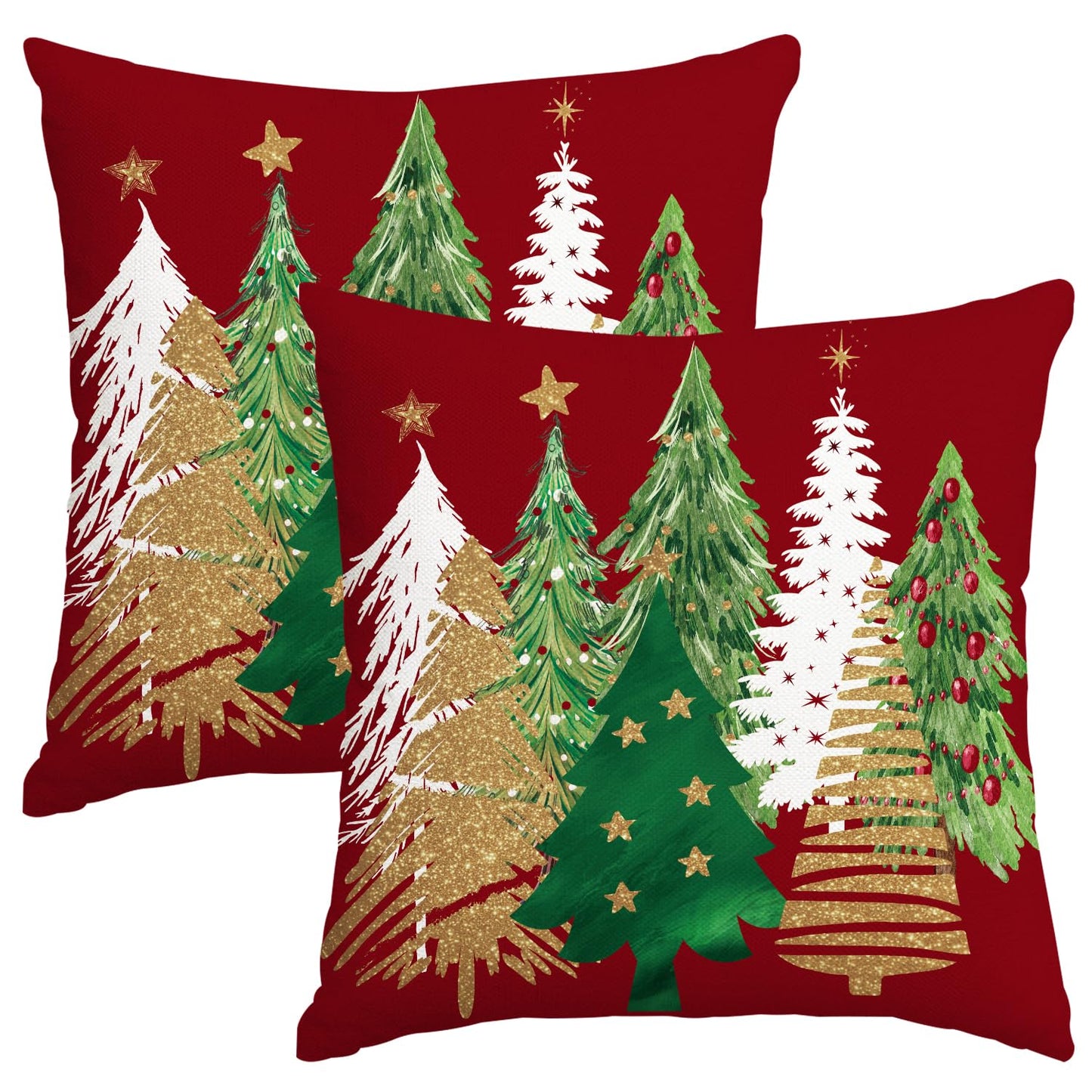 Artmag Christmas Tree Pillow Covers 24x24 Inch Set of 2, Decorative Farmhouse Red Pillow Shams Cases Slipcovers for Home Couch Sofa Decorations