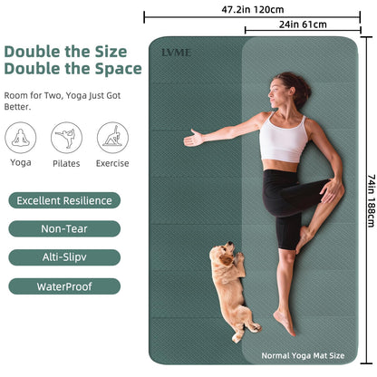 Large Yoga Mat, 74"x47.2" Extra Wide & Long Foldable Yoga Mat, 0.4" Thick Folding Yoga Mat, 2-Person Workout Mat for Home Gym, Extra Large Non-Slip Fitness Mat for HIIT, Yoga, Stretching, Portable Design for Easy Storage