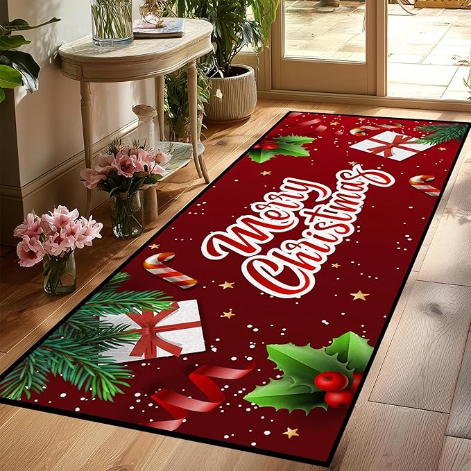 Christmas Xmas Decorative Area Rug, Non-Slip Indoor Throw Washable Rug, 79" X 39"