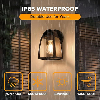 LUTEC 2 Pack Outdoor Wall Light Fixtures, Exterior Waterproof Wall Lantern with Clear Glass Shade, Aluminum Modern Matte Black Porch Sconce Outdoor Lighting for Garage Entryway Yard