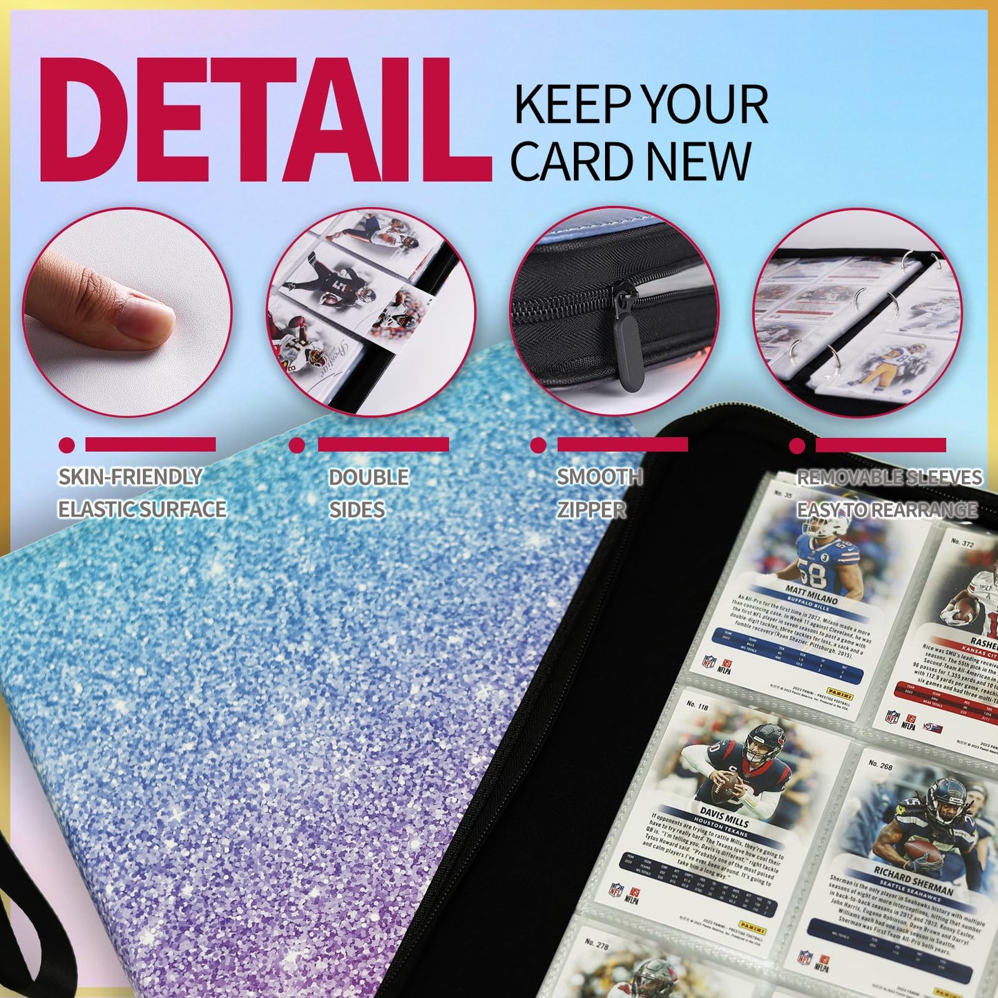 1080 Pockets Card Binder 9 Pocket, Trading Card Binder with 60 Page Removable Sleeves, Zipper Card Book Album Holder[PROTECTIVE][PLEASANT TOUCH SURFACE]
