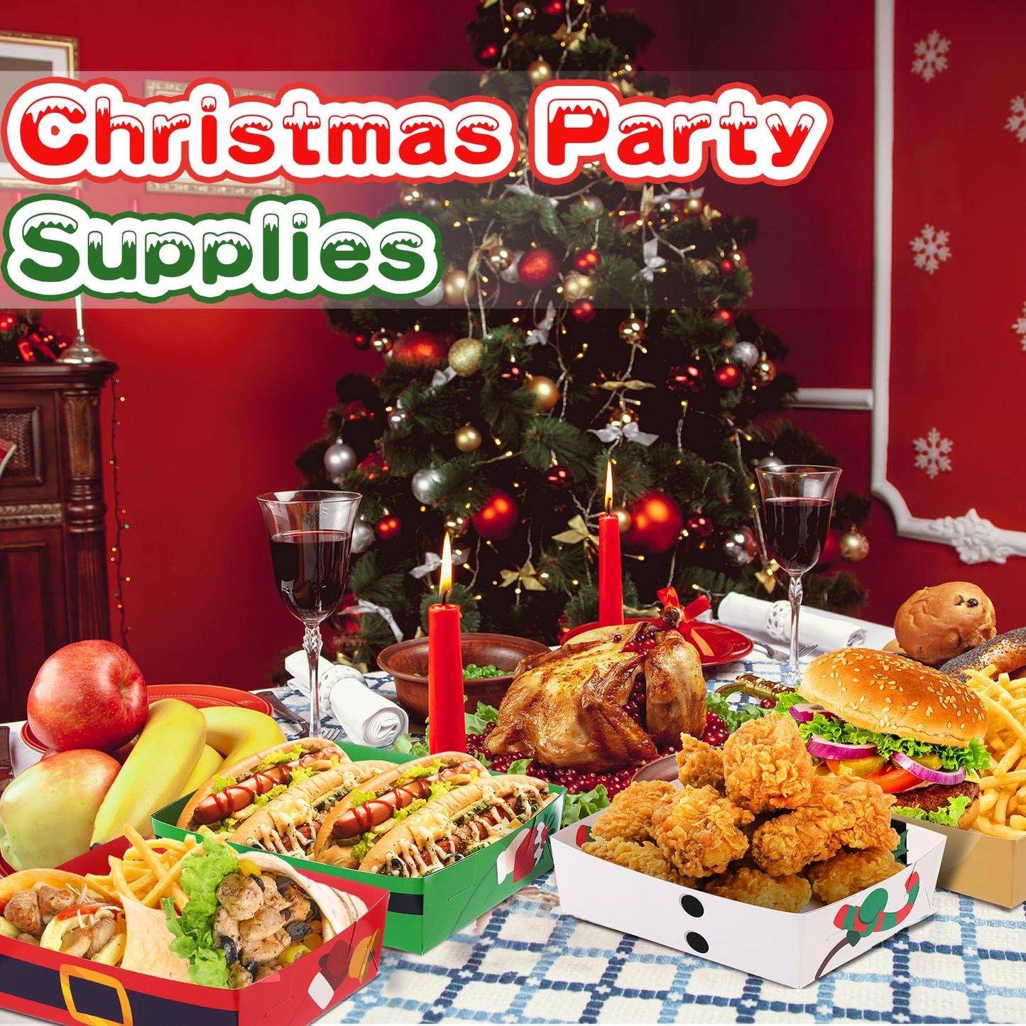Zhehao 36 Pack 5 lb Large Winter Snowflake Paper Food Trays Plates Party Supplies Snack Food Serving Boat Nacho Trays Disposable Snack Bowl for Winter Holiday Decorations(Cartoon Style)