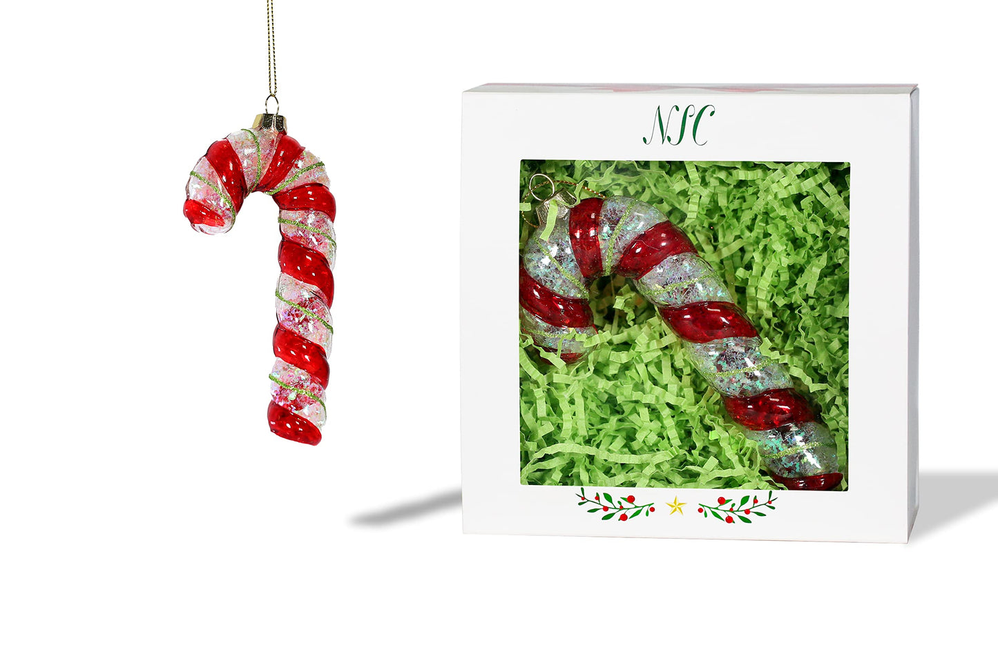 North Star Christmas | Red Candy Cane Glass Ornament | Christmas Collection