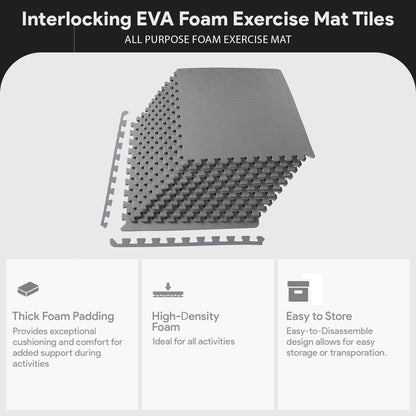 BalanceFrom Puzzle Exercise Mat 1/2" Thick, EVA Interlocking Foam Floor Tiles for Home Gym, Mat for Home Workout Equipment, Floor Padding for Kids, Gray, 24 in x 24 in x 1/2 in, 48 Sq Ft - 12 Tiles