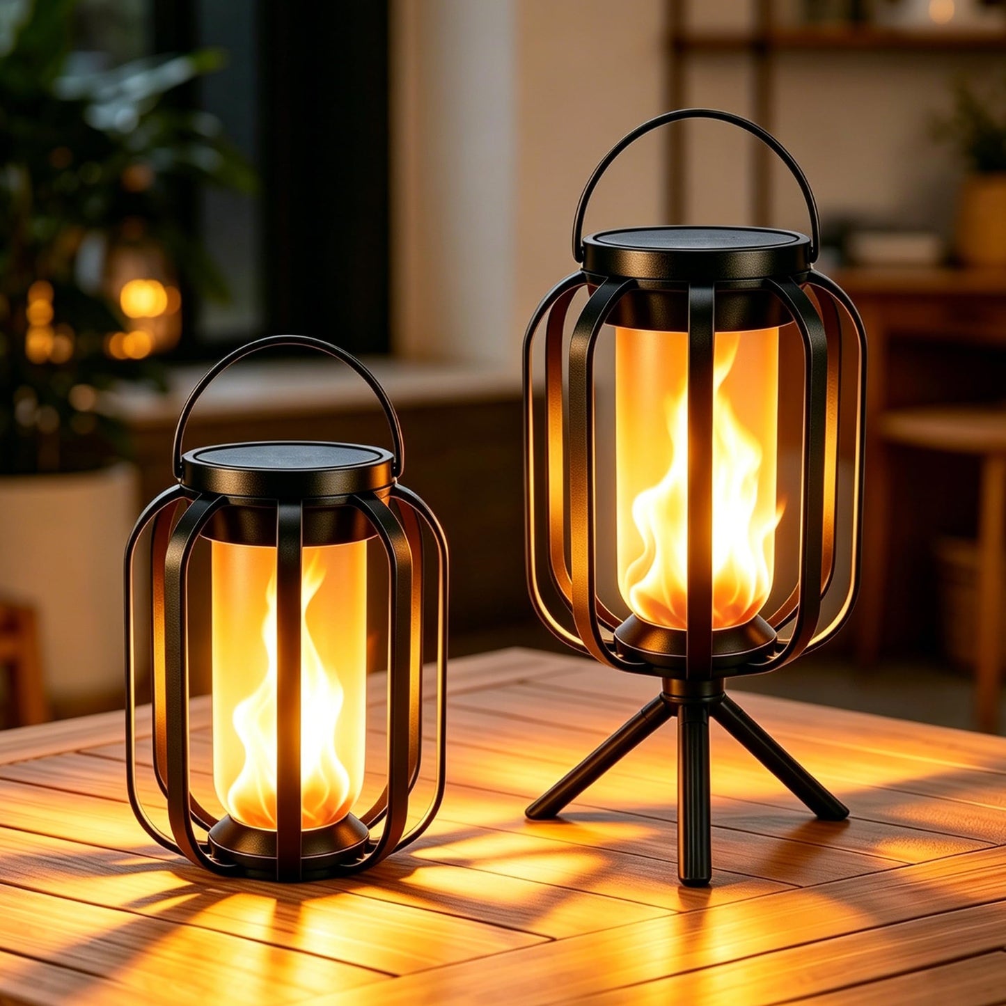 Solar Lanterns Outdoor Lights, 2 Pack Waterproof Flickering Flame Hanging Lights, Solar & USB Dual Charging, 2 Modes, Solar Pathway Lights for Yard, Garden, Patio, Tabletop, Holiday Decor