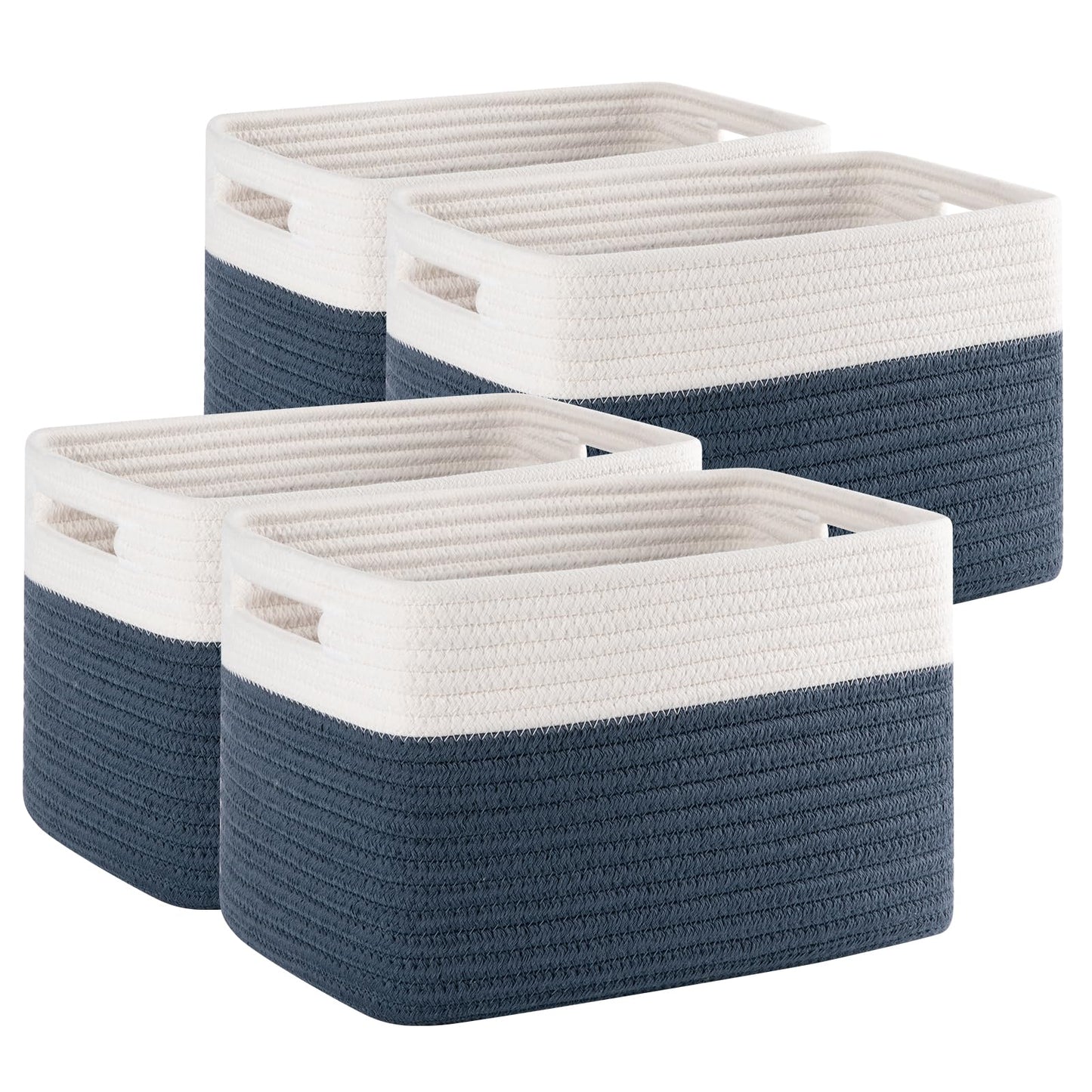 SIXDOVE 4 Pack Storage Baskets for Organizing, Woven Baskets for Shelves - Perfect for Toys, Books, Towels, and Clothes, Durable Gift Basket Bins Toy Storage, 12.7''L x9''W x7.8''H, Blue and White