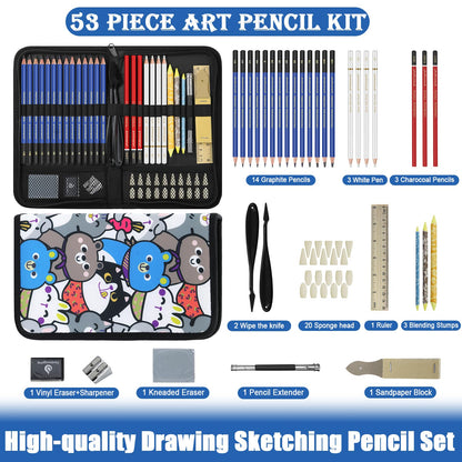 Daerthotk 53 PCS Drawing Kit Sketching Pencil Set, Sketch Pencils Art Supplies with Graphite, Charcoal, Blending Tools, Drawing Pencils for Artists Adults Beginner Family Friends