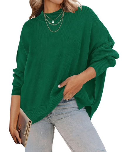 ZESICA Women's Fall 2025 Casual Long Sleeve Crew Neck Side Slit Oversized Ribbed Knit Pullover Sweater Tops