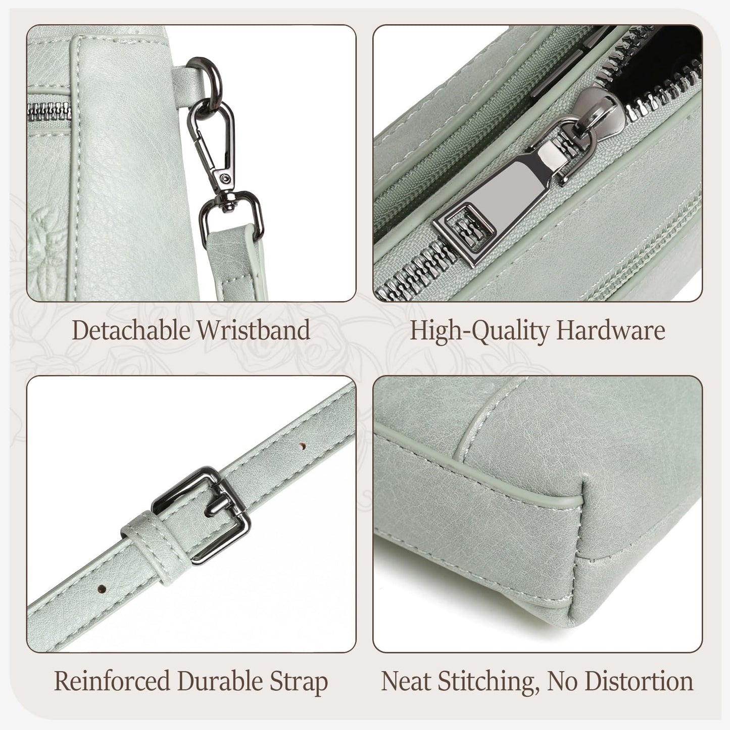 MEITRUE Wristlet Wallets Clutch Purses for Women - Rose Embossed Vegan Leather Small Crossbody Bag Mini Cell Phone Wallet Purse with Adjustable Strap & Card Pockets