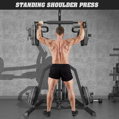 DONOW Leverage Gym Power Rack Squat Rack Lever Gym with LAT Low Row System Home Gym System Workout Station 2:1 Ratio (Without Weight Plates)