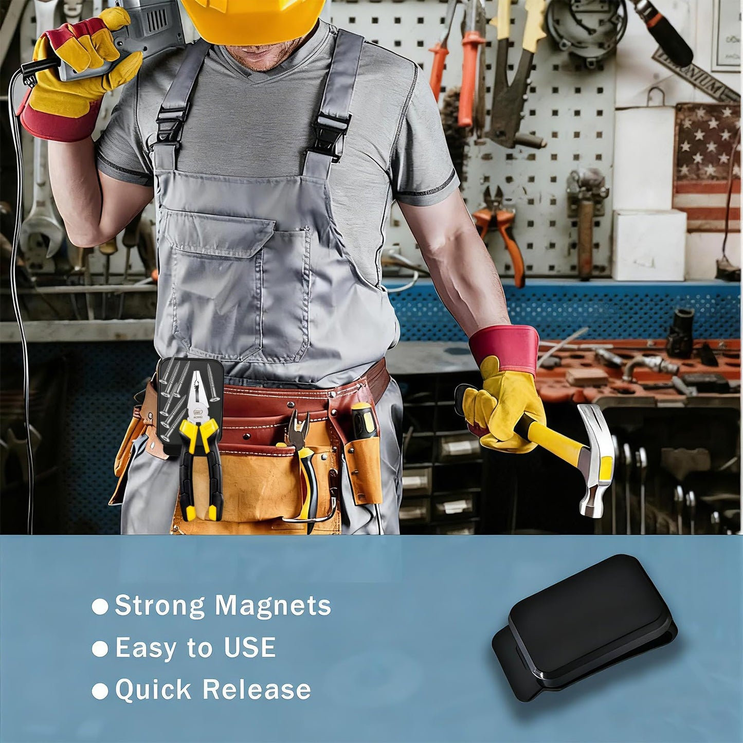 Magnetic Tool Holder Super Strong Tool Holster, Magnet Belt Clip Neodymium Magnet Leather Sleeve for Screws, Hammers, Sockets, Pliers, Drills, Wrenches Magnetic Tools and Hardware 2 Pcs