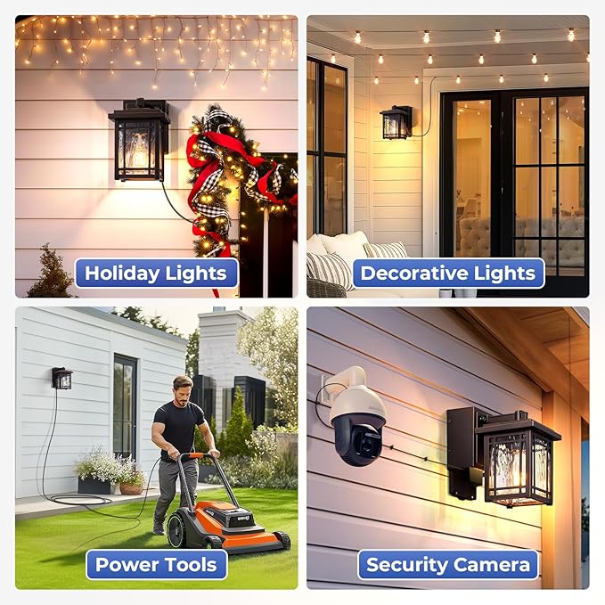 2-Pack Front Porch Lights with GFCI Outlet, Oil Rubbed Bronze Dusk to Dawn Outdoor Wall Lantern, Anti-Rust Outdoor Garage Lights Wall Mount, Waterproof Modern Exterior Coach Light Fixtures