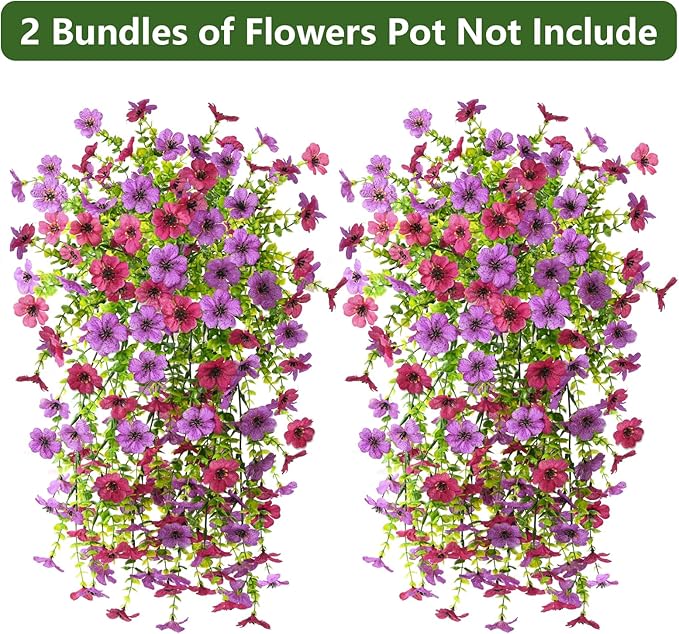 Artificial Faux Hanging Flowers Plants for Outdoor Spring Summer Decoration, 2PCS Fake Daisy Silk Plant Outside No Fade UV Resistant Realistic Home Decor for Porch Patio Window Box (Mix Purple)