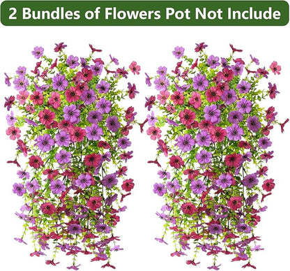 Artificial Faux Hanging Flowers Plants for Outdoor Spring Summer Decoration, 2PCS Fake Daisy Silk Plant Outside No Fade UV Resistant Realistic Home Decor for Porch Patio Window Box (Mix Purple)