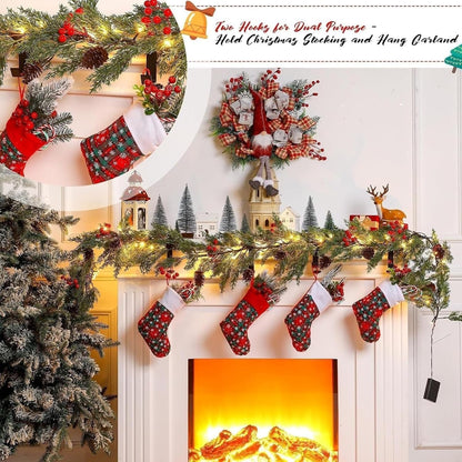 Garland Hanger and Stocking Mantel Holders, 4 PCS Christmas Stocking Holders for Mantle-Adjustable Christmas Metal Hooks Garland Hanger for Hanging Stocking Garland Balls Fireplace Decoration Supplies