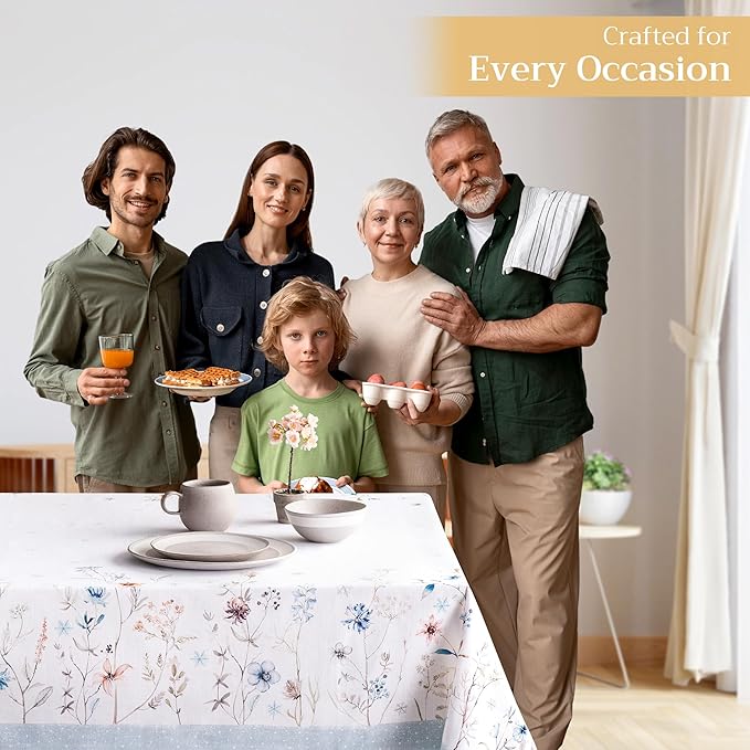 Maison d' Hermine Table Cloth Rectangle Table 100% Cotton 60 x 90 Inches Fall Tablecloth Reusable Everyday Use for Thanksgiving Christmas Decorations Dining Farmhouse Party (Ice Florals)