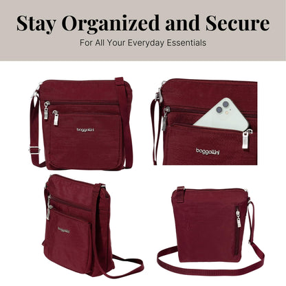 Baggallini Pocket Crossbody Bags for Women 8x8 Small Lightweight Durable Water-resistant Travel Purse W/Rfid