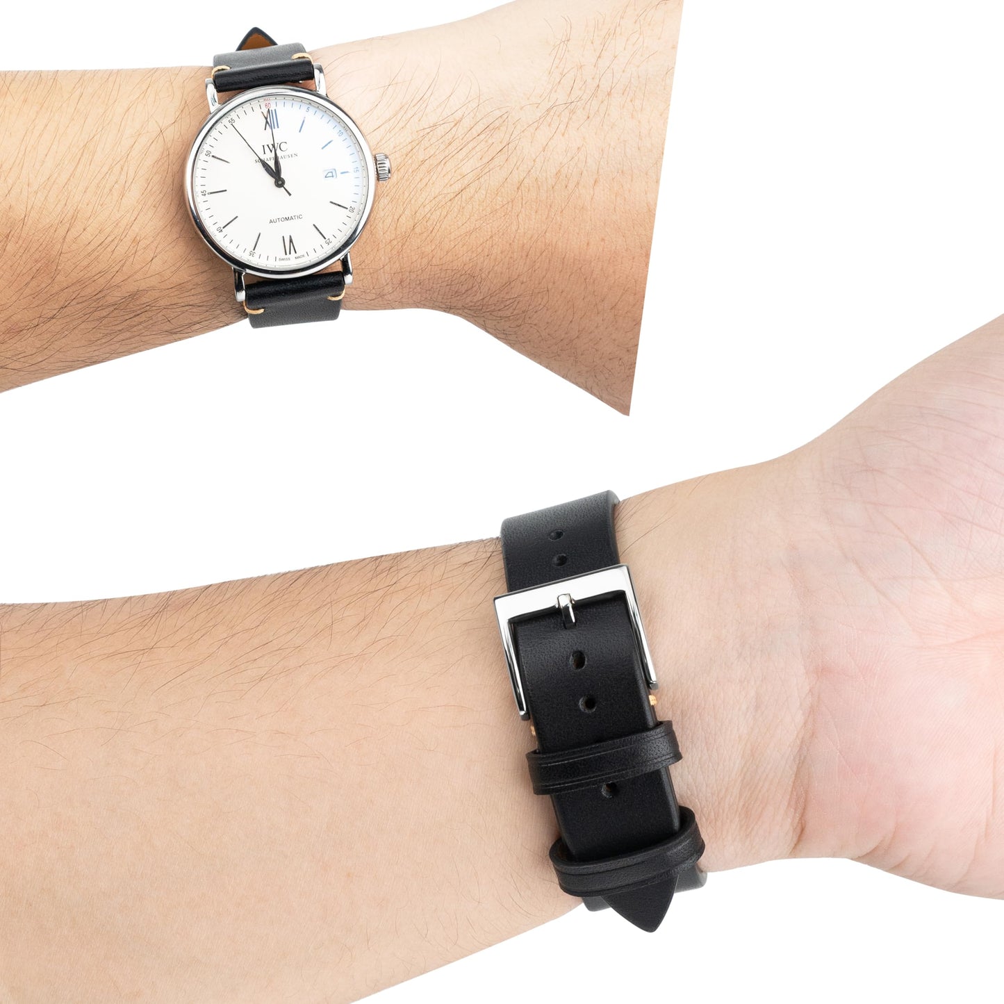 Gomvadr Handmade Slim Vintage Top Grain Leather Watch Strap, Quick Release, 18 mm/19 mm/20 mm/21 mm/22 mm, Silver/Black Buckle, Tan/Brown/Blue/Black/Coffee, Unisex for Men Women (Black with Silver Buckle, 20mm)