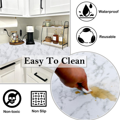 Shelf Liners for Cabinets Waterproof 11 Inch Wide X 20 Ft Cabinet Drawer Liners Marble Printed Non Slip Washable Cupboard Liners Non Adhesive Drawer Mat for Kitchen Refrigerator Shelf Pantry Bathroom