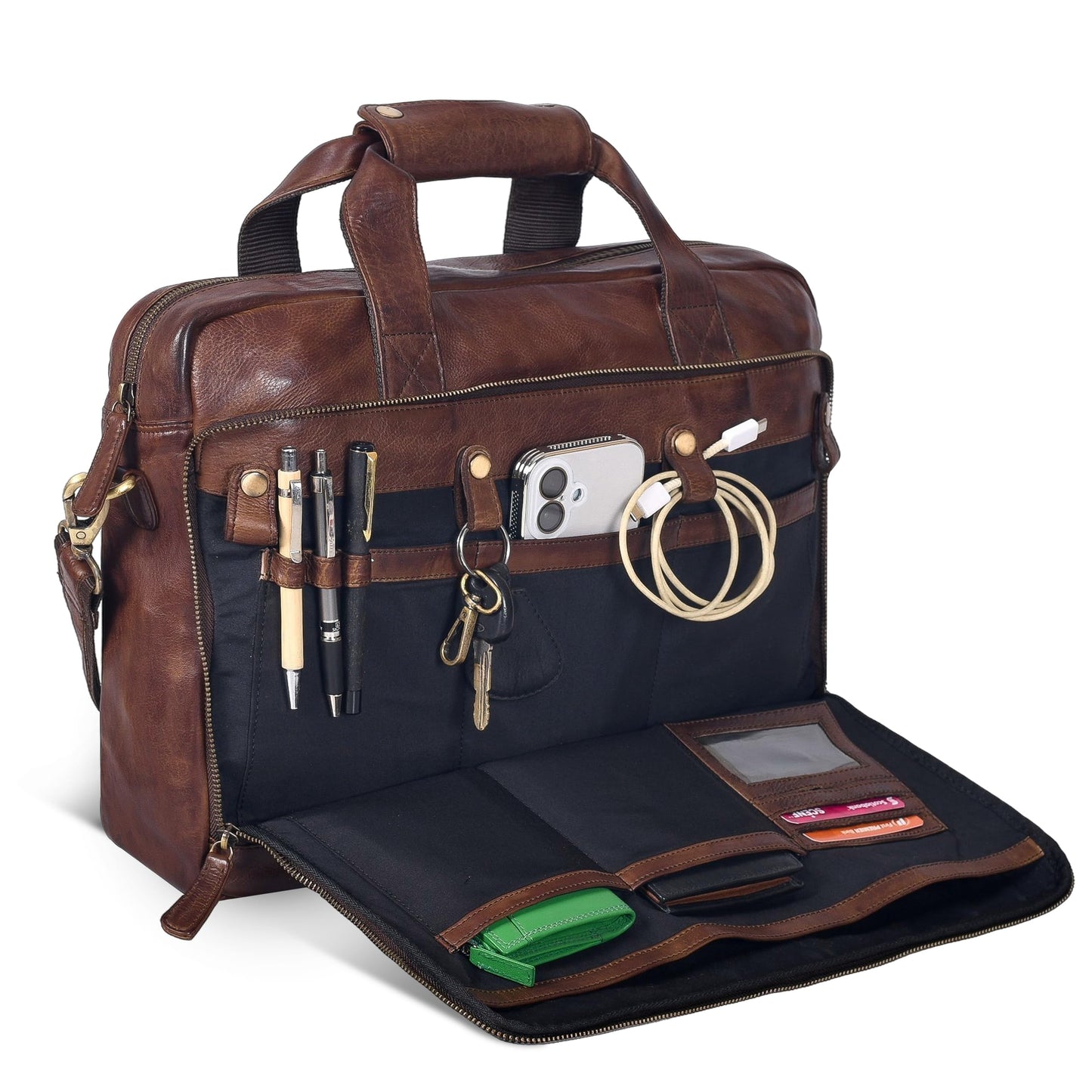 Oak Leathers Leather Messenger Bag for Men and Women - Laptop Briefcase Bag For College, Office, Adjustable Shoulder Strap (Brown Vintage New)