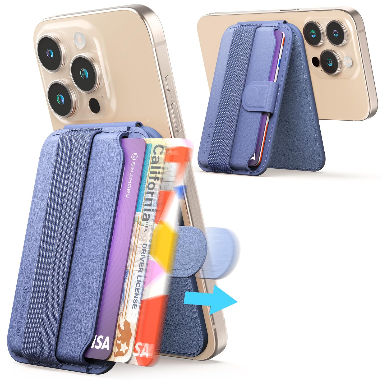 Sinjimoru Pull & Eject Magnetic Wallet for iPhone, 3-Card Holder with Adjustable Stand, Compatible with MagSafe, Lavender