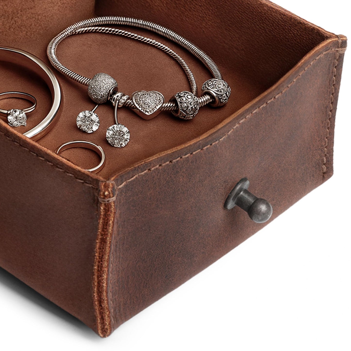 Hide & Drink, Jewelry Pouch, Mini Travel Size Box, Rings & Precious Articles Storage Organizer, Groom & Bridesmaid Wedding Gifts, Full Grain Leather, Handmade, Bourbon Brown