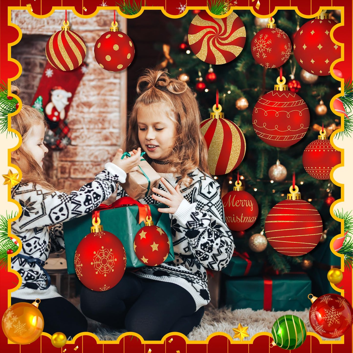 Huwena 24 Pcs Christmas Decorations Outdoor Christmas Hanging Ornaments Peppermint Candy Yard Signs Double Sided Lawn Decorations Peppermint Ornaments for Xmas(Red, Gold)