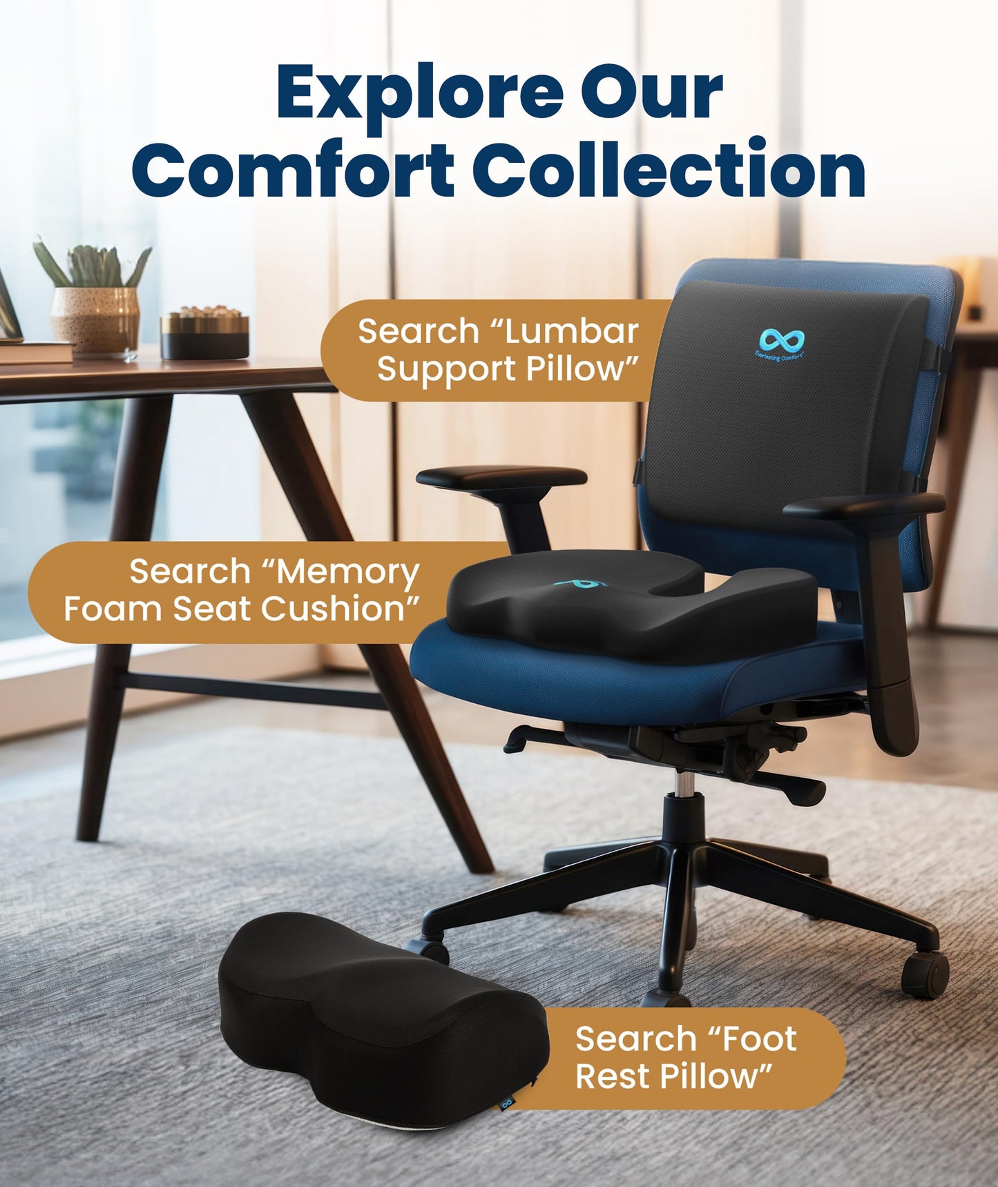 Everlasting Comfort Doctor Recommended Memory Foam Seat Cushion for Office Chairs & Car - Ergonomic Office Desk Accessories - Cushions for Tailbone Pain Relief, Sciatica (Black, Large)