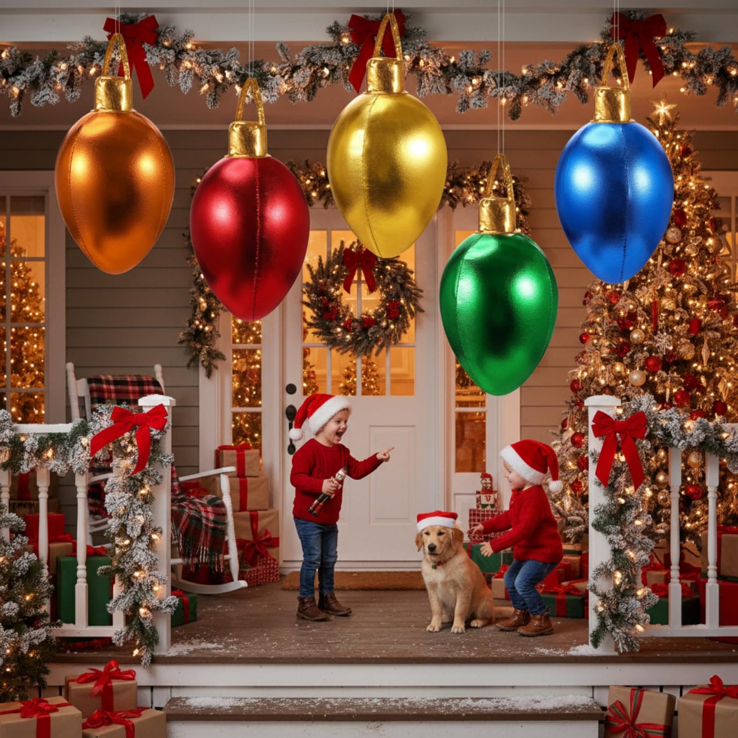 Charnoel 10 Pack 12" Christmas Inflatable Bulb Ornament with Glitter Cloth Cover, Giant PVC Xmas Blow Up Ornaments Holiday Blow Bulb for Yard Outdoor Lawn Porch Decorations (Classic)