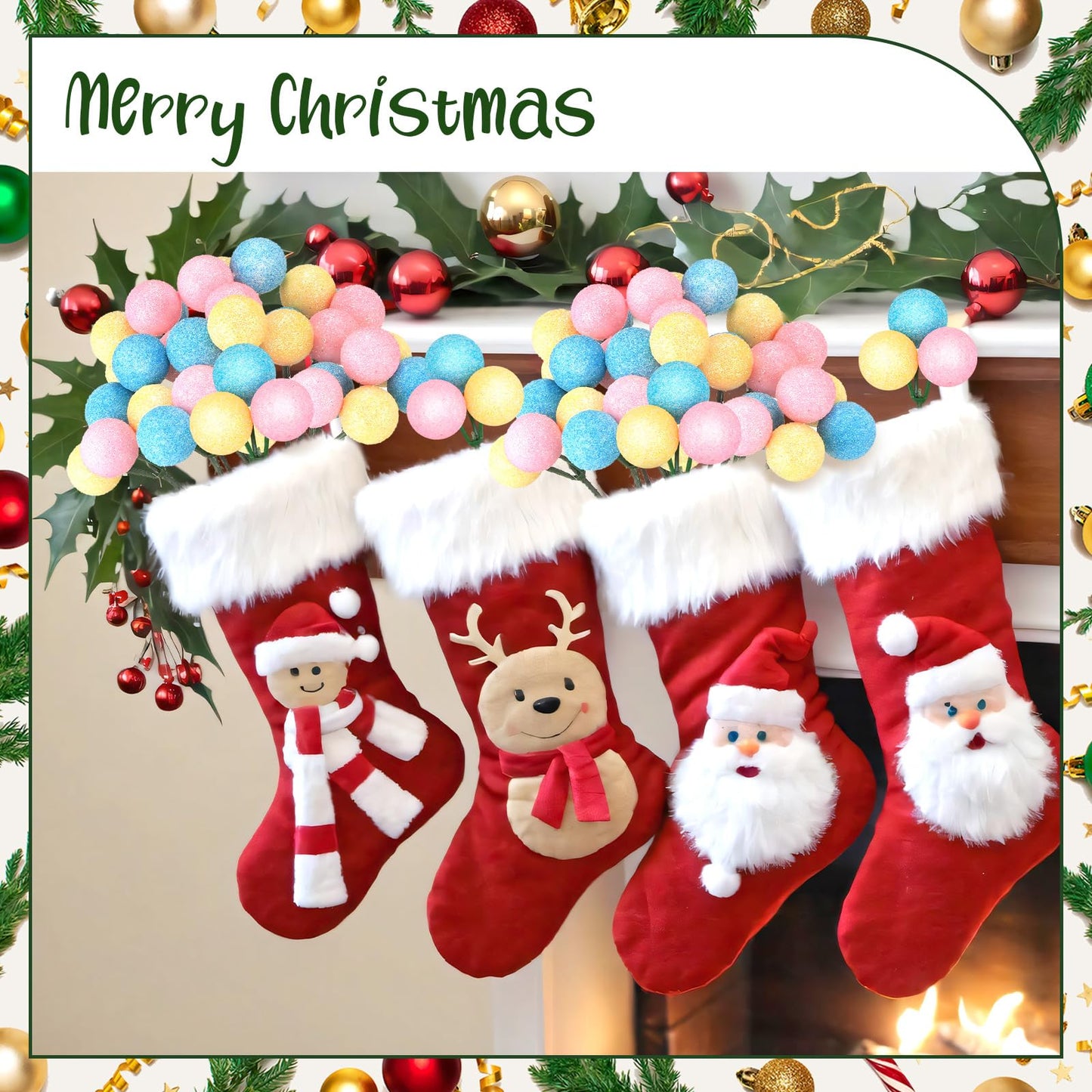 Syhood 12 Set 7.9 Inch Christmas Ball Ornaments on Wired Picks Shatterproof Xmas Pastel Ball Picks for Christmas Tree Vase Wreath Stairs Garland Decoration Supplies
