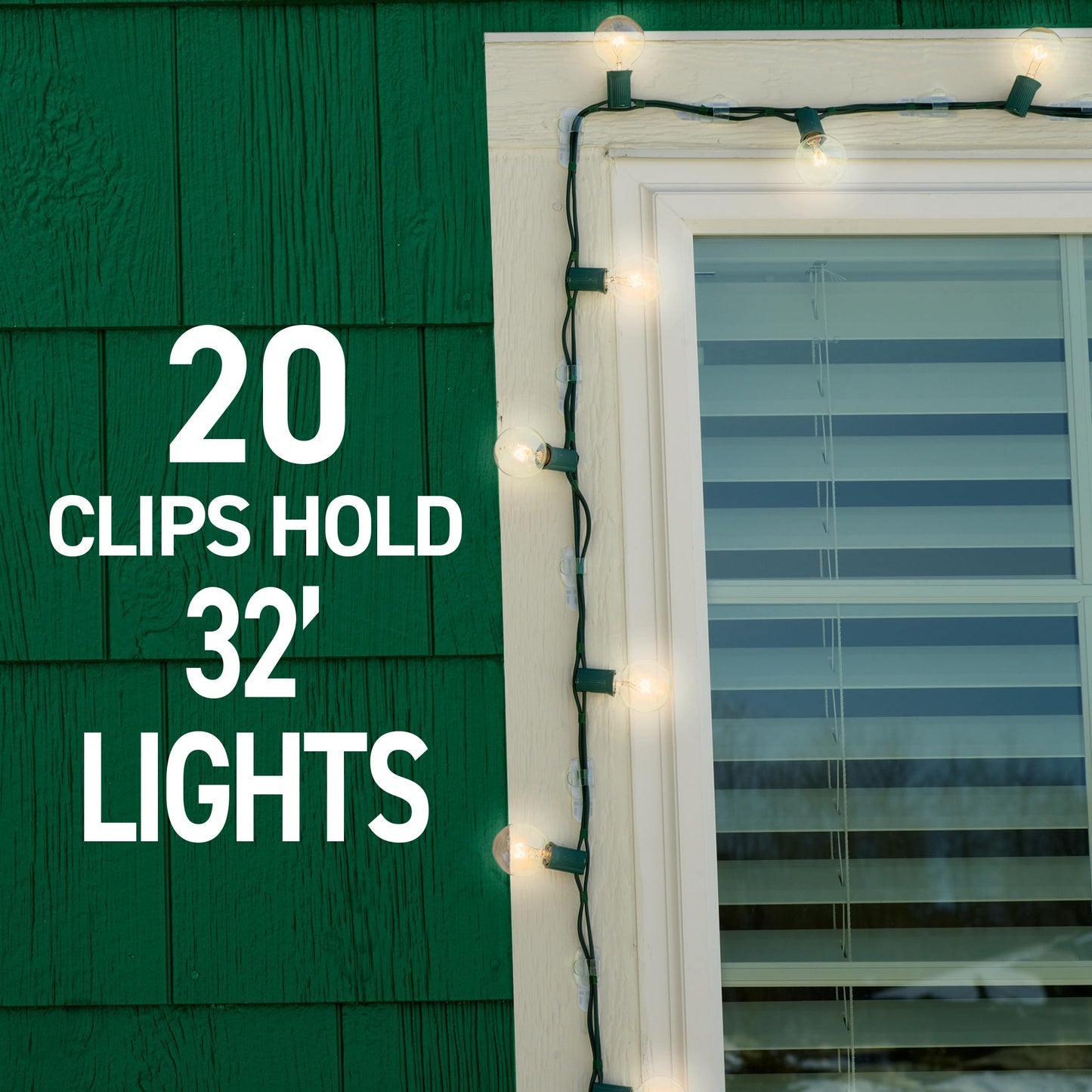 Command Outdoor Light Clips, 20 Clear Clips and 24 Command Strips, Damage-Free Hanging Outdoor Light Clips with Weather Resistant Strips, Wall Clip for Hanging Outdoor Lights and Cable Management